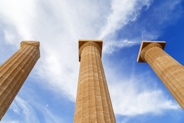three tall greek pillars